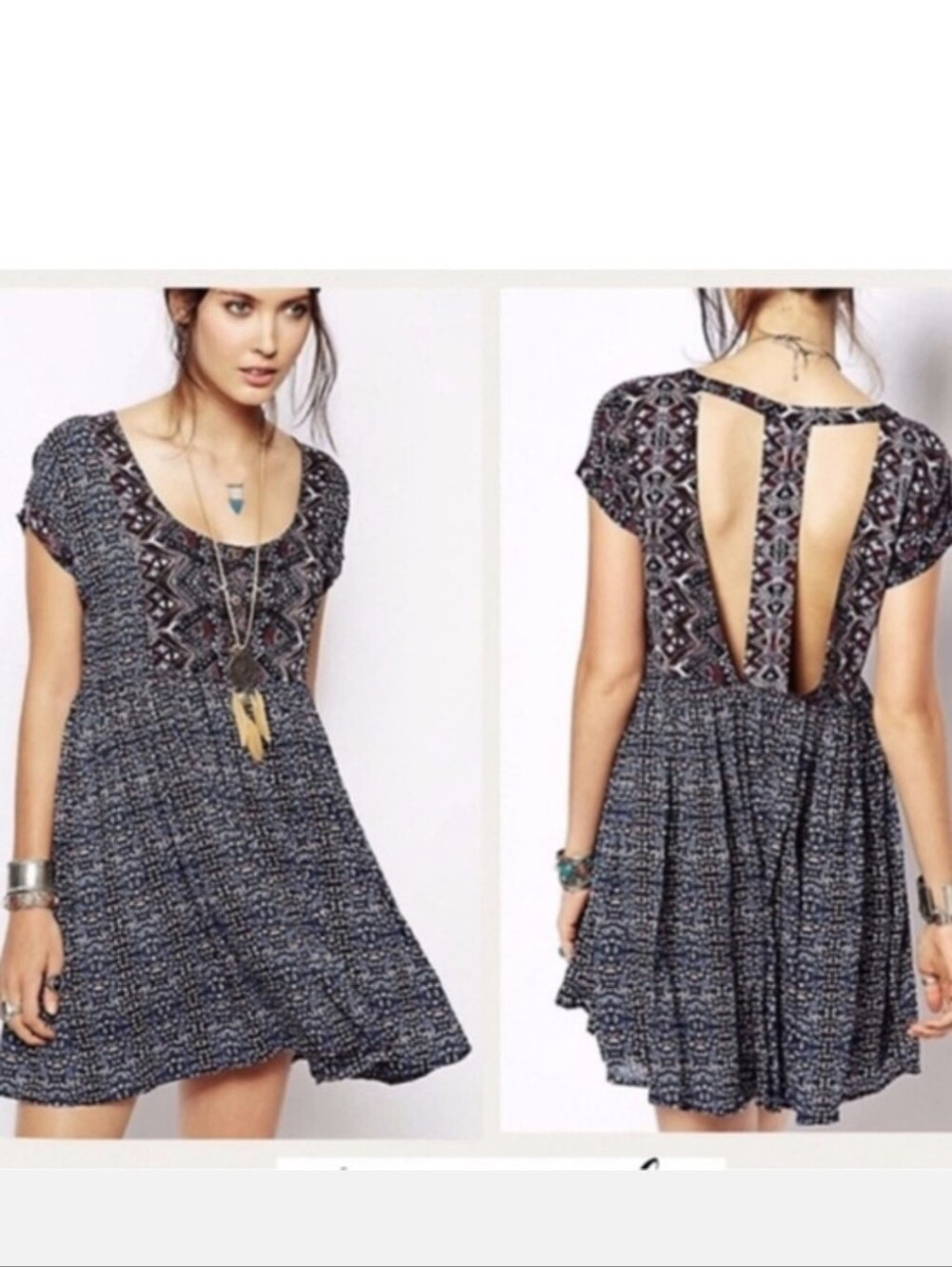 Free People 100% Rayon Cut-out Back Sundown Babydoll Boho Dress Size M